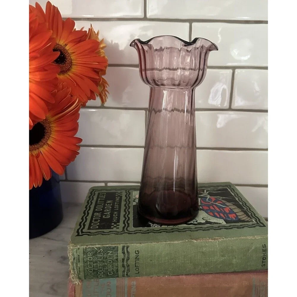 Vintage Amethyst Optic Ribbed Handblown Hyacinth Bulb Forcing 8